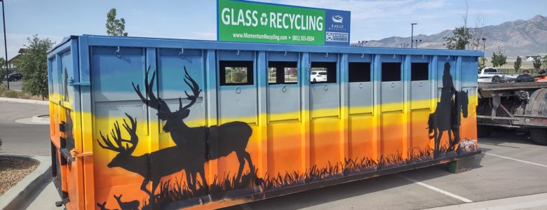 Photo of the Glass Recycling drop-off dumpster in Cory Wride Park.